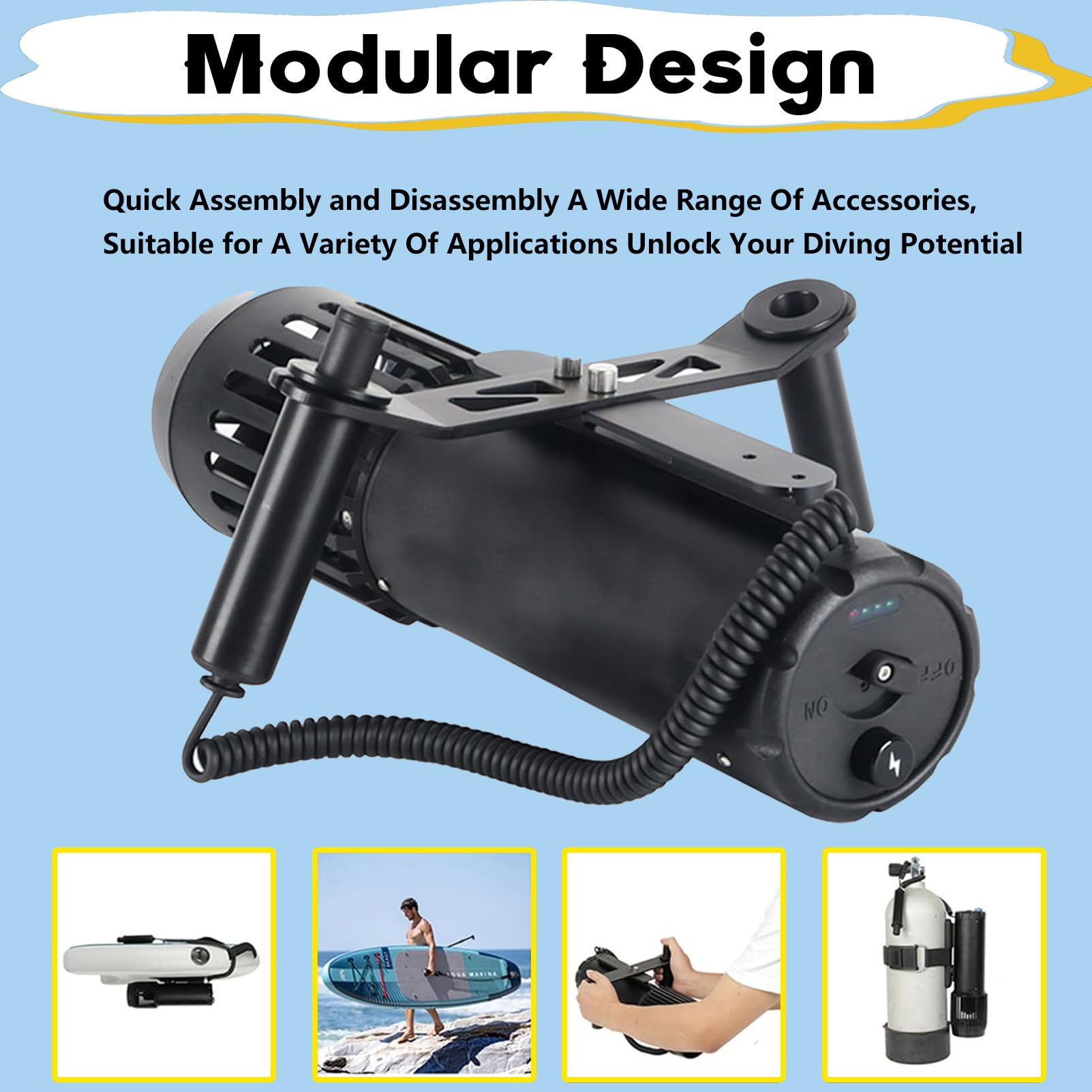 Monopattino subacqueo per immersioni e snorkeling, elettrico, per sport all'aria aperta, velocità fino a 6,4 km/h, adatto per kayak e SUP