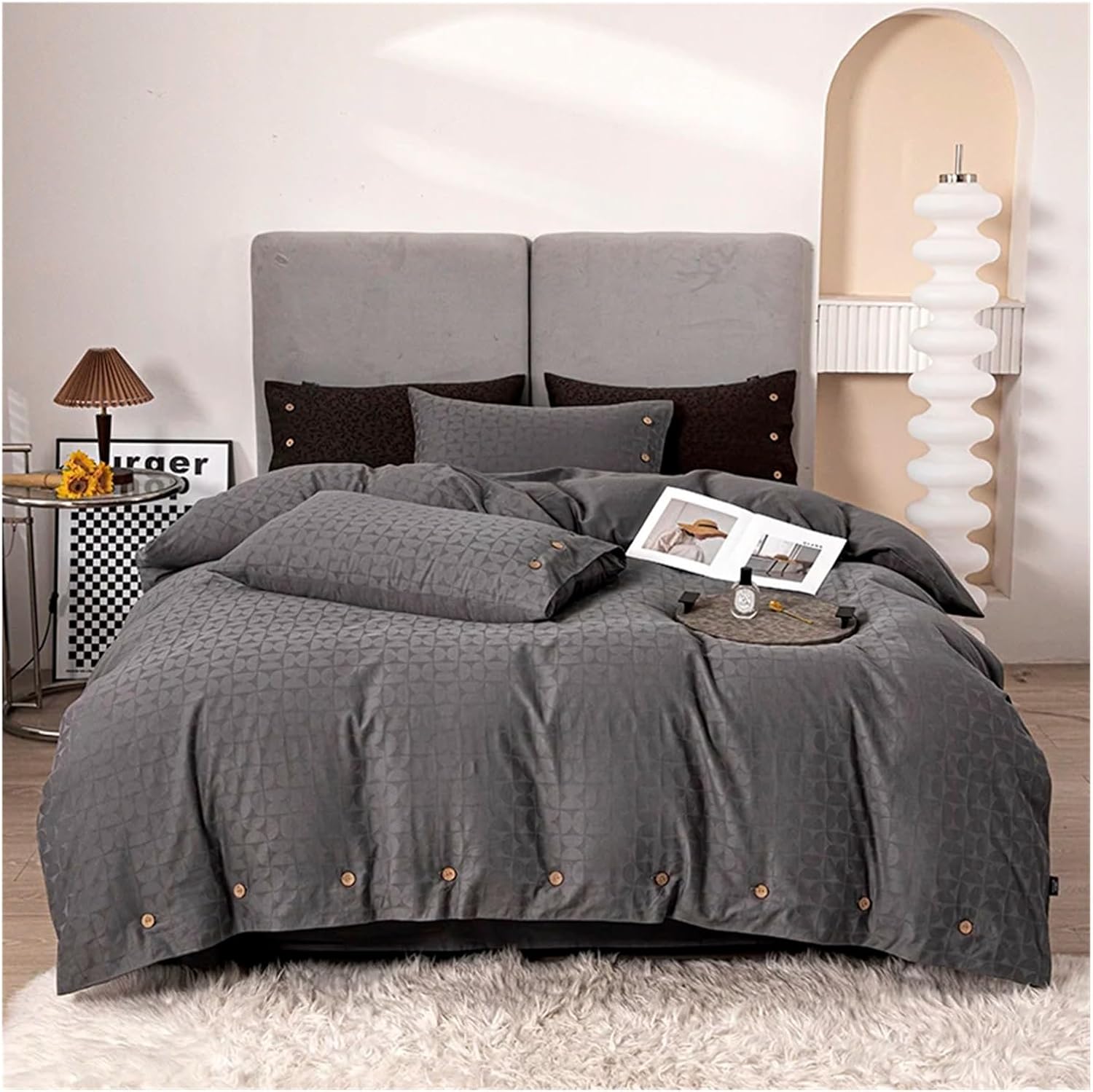 Washed Cotton Bedding Set Jacquard Bed Linens Quilt Duvet Cover Pillowcase King Size Flat Sheet,Bed