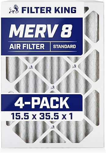 Filter King Filtro de aire de 15.5 x 35.5 x 1 | Paquete de 4 | Filtros plisados MERV 8 HVAC para horno A/C | Fabricado en Estados Unidos | Tamaño