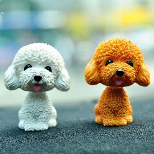 Miniatura 6 de IBWell Mini Perro con Cabeza Oscilante para Decoración del Tablero del Automóvil, Juguete de Peluche de Perrito con Pestaña Adhesiva (Caniche)