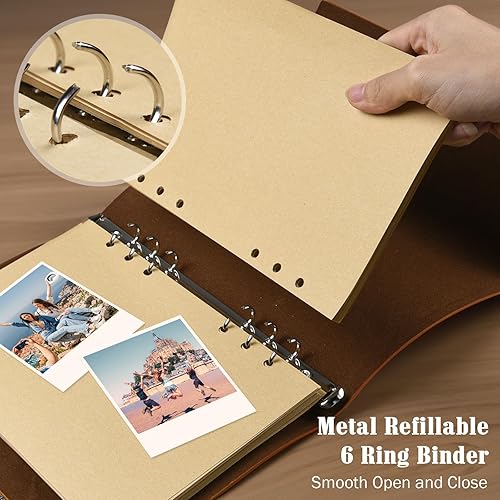 Vista 27 de Cuadernos de cuero con páginas en blanco, diario vintage recargable para escribir, diario de viaje personal, cuaderno de bocetos para escribir