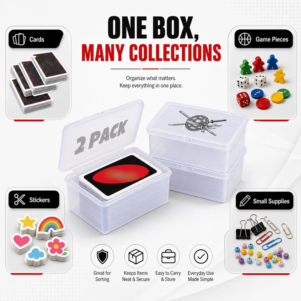 2 große Spielkarten-Aufbewahrungsbox, transparente Kunststoff-Ninja-Deck-Box, hohe Kapazität, Kartenhalter zum Spielen, MTG, TCG, Sportkarten und mehr (keine Karten)