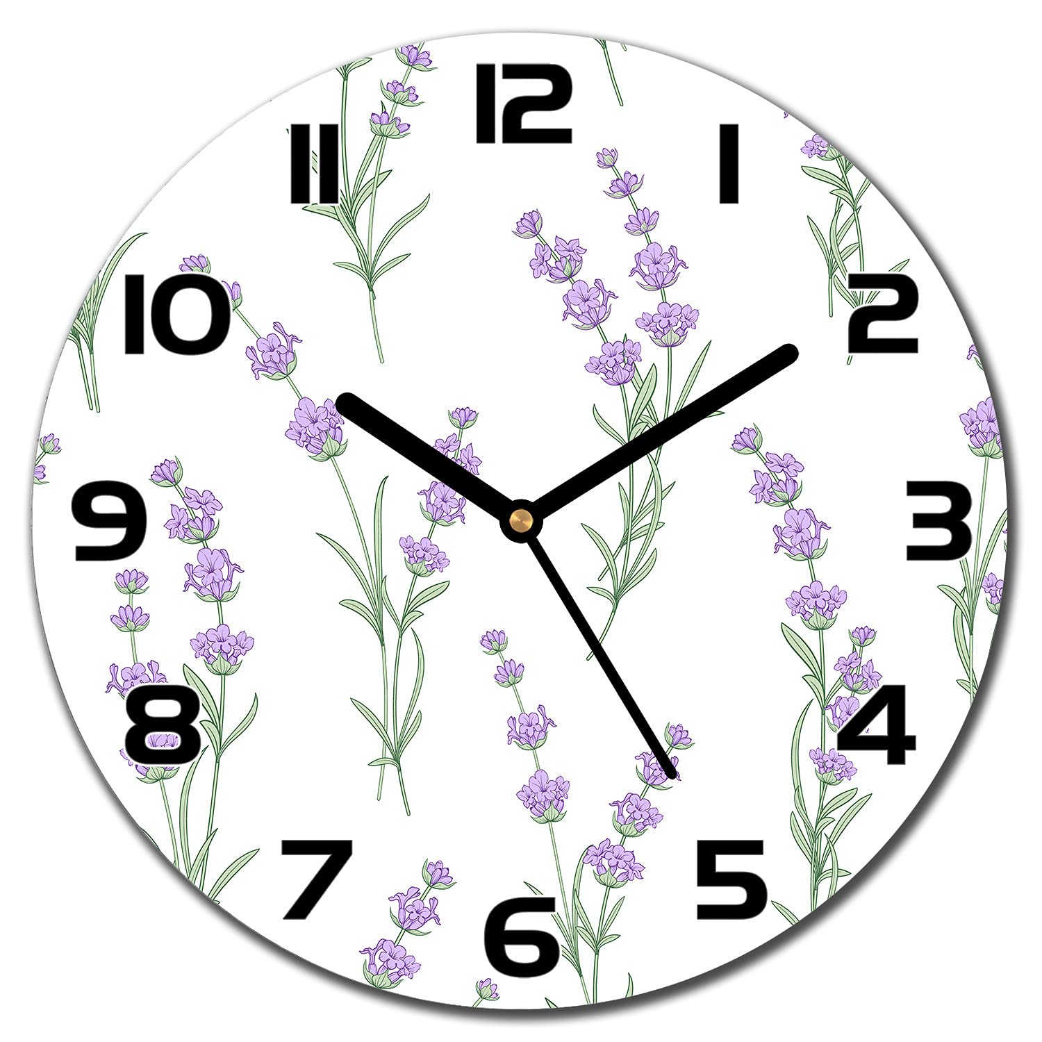 Horloge en Verre 30 cm Fleurs de Lavande Horloge Murale Moderne Coloray