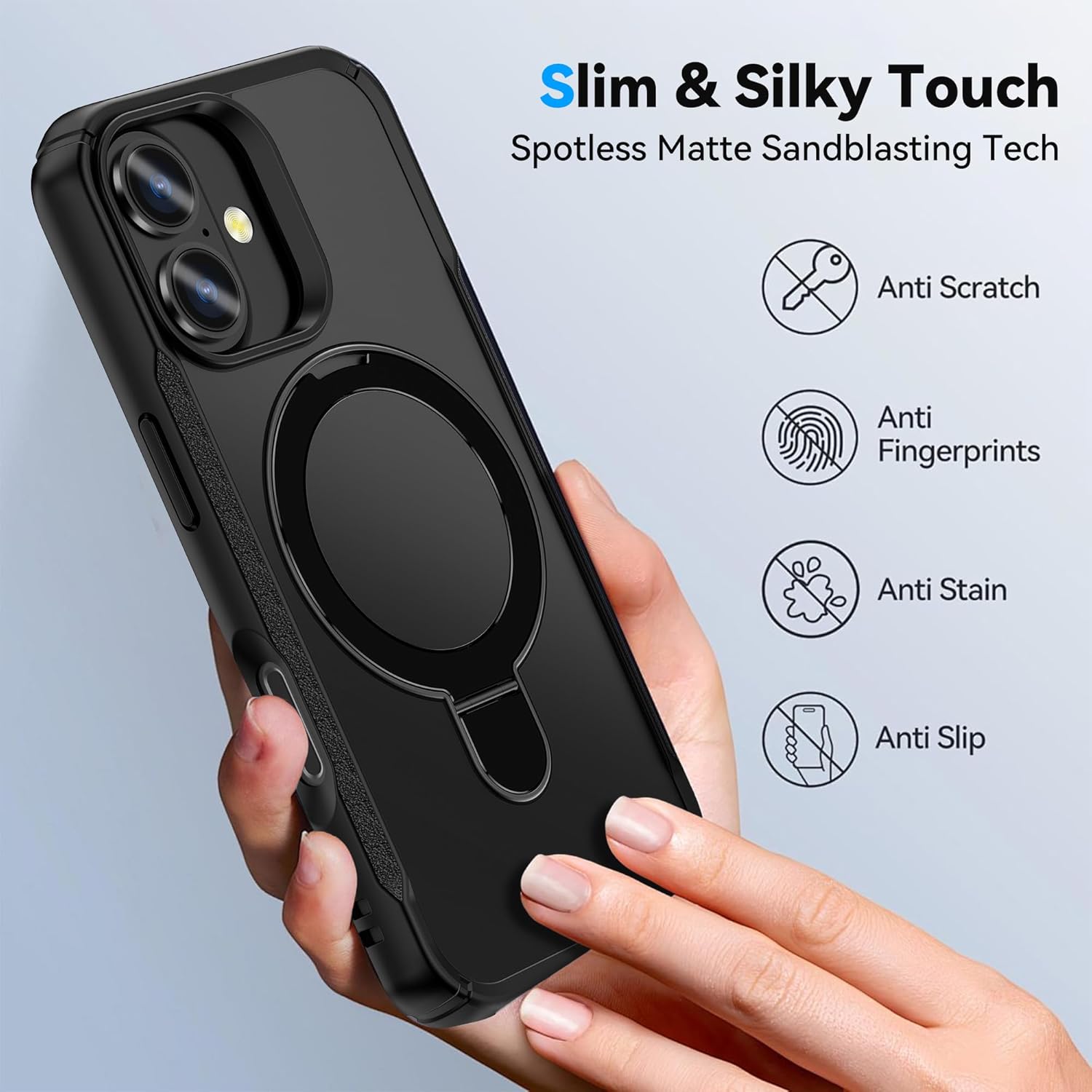 MALOM Kickstand Case for iPhone 17 Series – Slim Shockproof Anti-Fingerprint Cover with 2 Screen Protectors (Blue, iPhone 17 Air)
