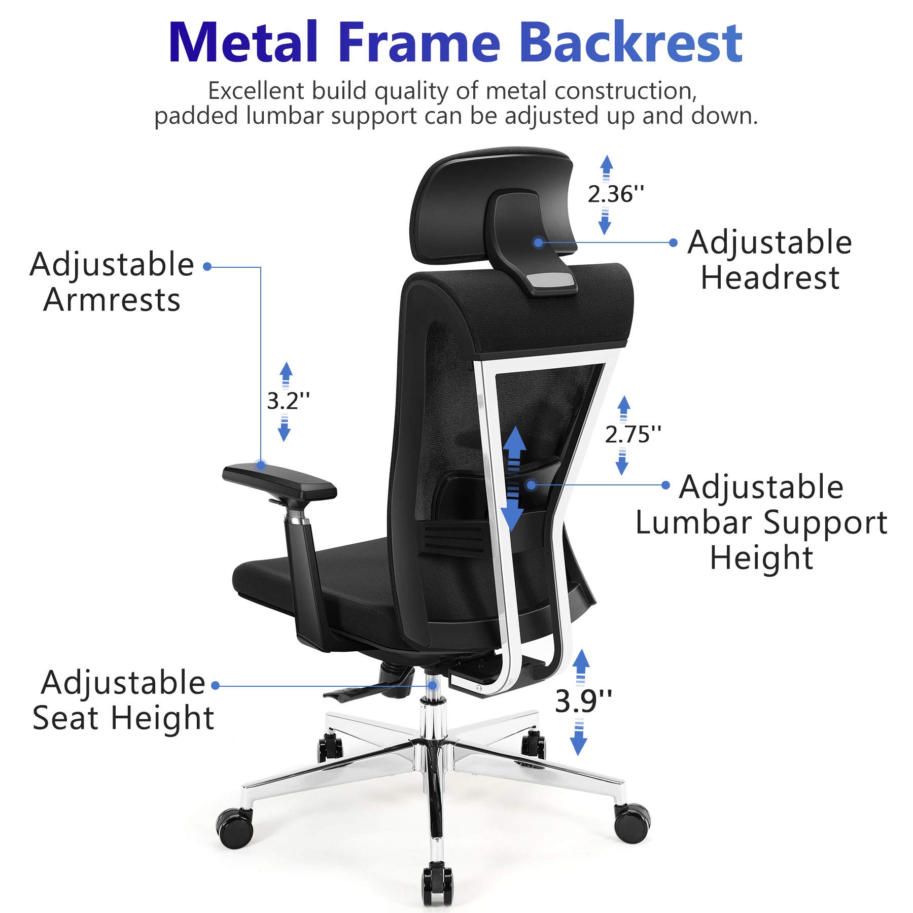 Tribesigns Ergonomic Office Chair, High Back Desk Chair with Metal