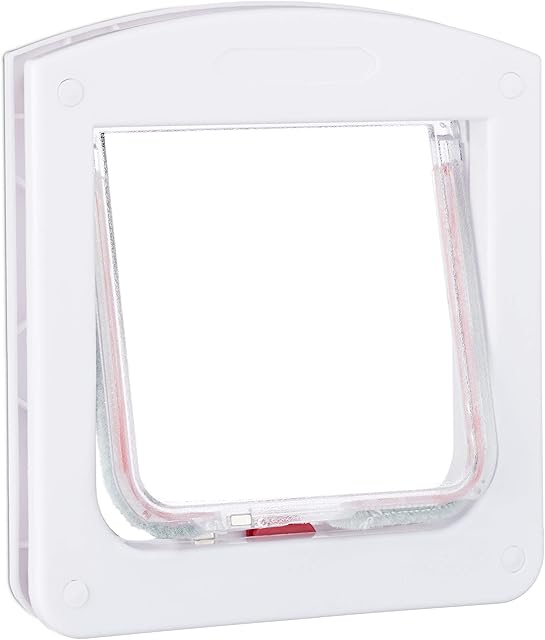 Relaxdays Pet Door, 4-Way Flap for Cats & Small Dogs, Magnetic, Lockable, H x D 22x20 cm, White, One Size