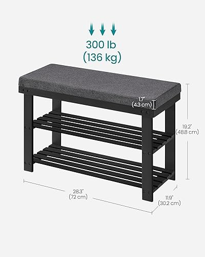 Miniatura 3 de SONGMICS Banco de zapatos de bambú, organizador de zapatos de 3 niveles para entrada, sala de estar, asiento de banco con capacidad para hasta 300