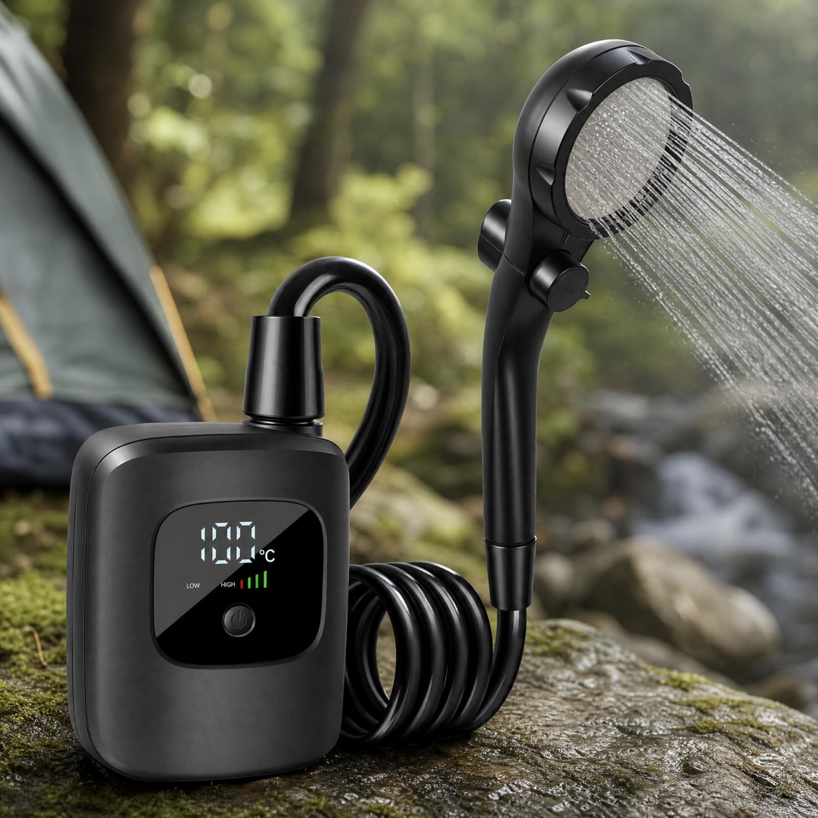 Milageto Ducha Portátil Eléctrica Mano Ajustable Conjunto Ducha Portátil con Pantalla mperatura para Piscina