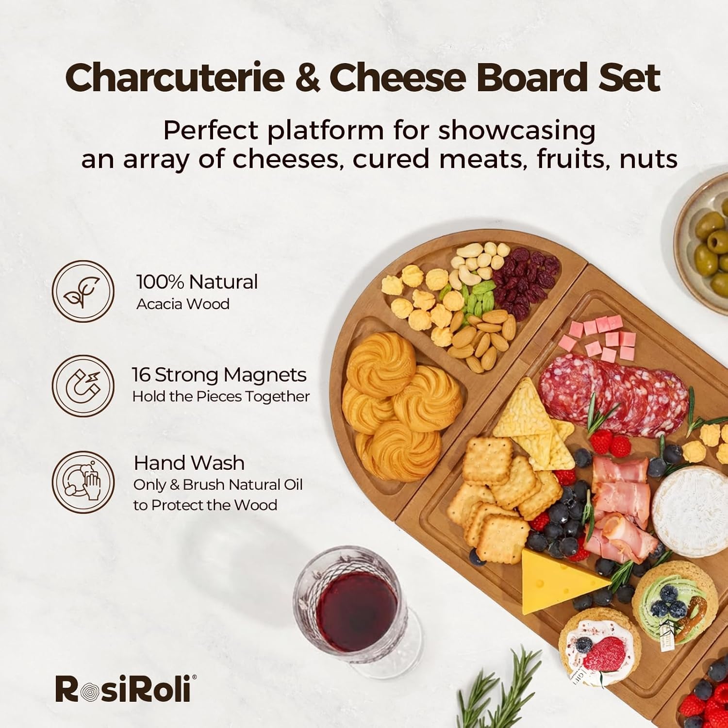 Acacia Wood Charcuterie Board Set - Cheese Board Set with Magnetic - House Warming Gifts New Home, Wedding Gift for Couple, Bridal Shower Gift, Gifts for Father, Perfect for Party