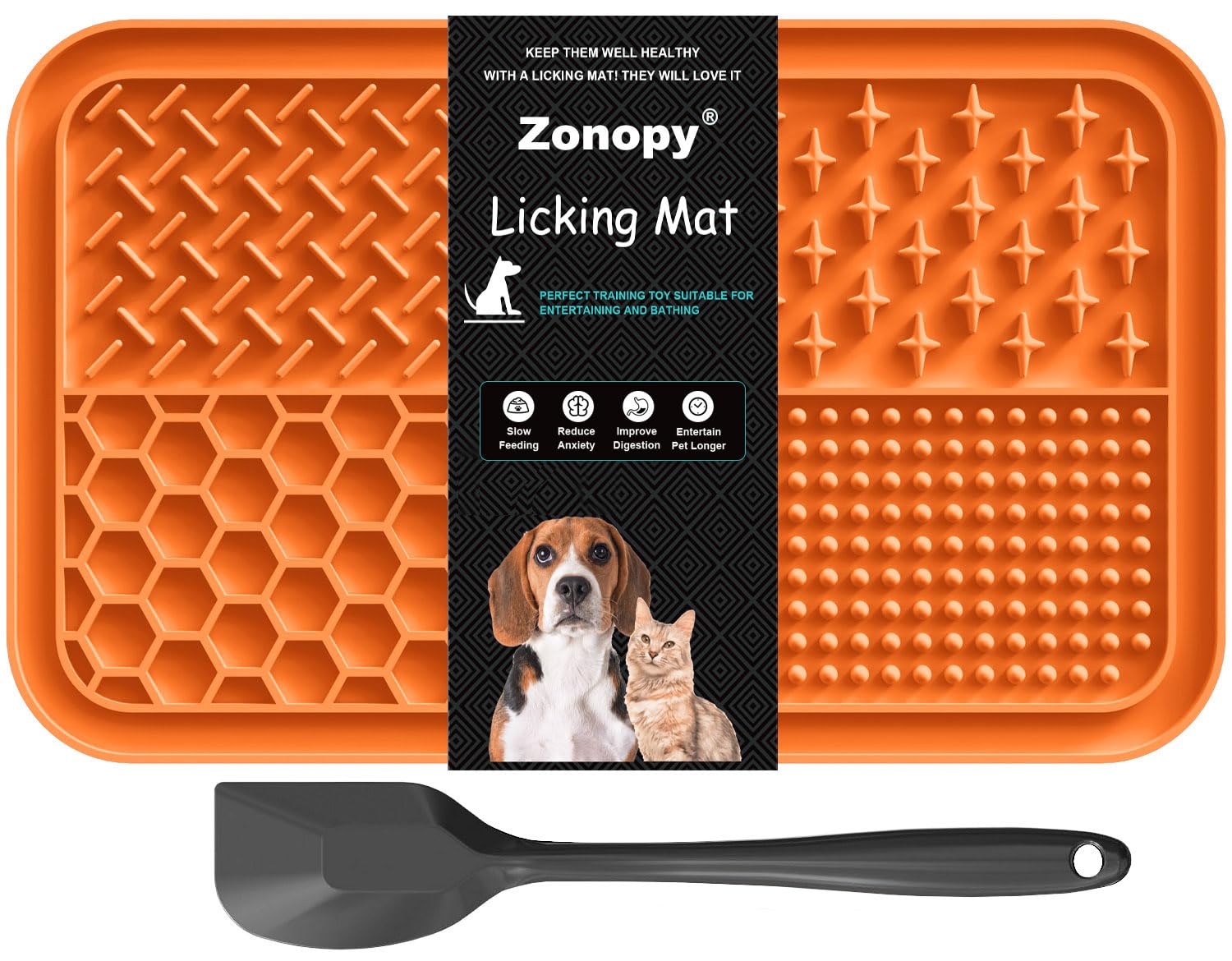 Zonopy Leckmatte für Hunde und Katzen, mit Saugnäpfen, quadratisch, für langsame Fütterung
