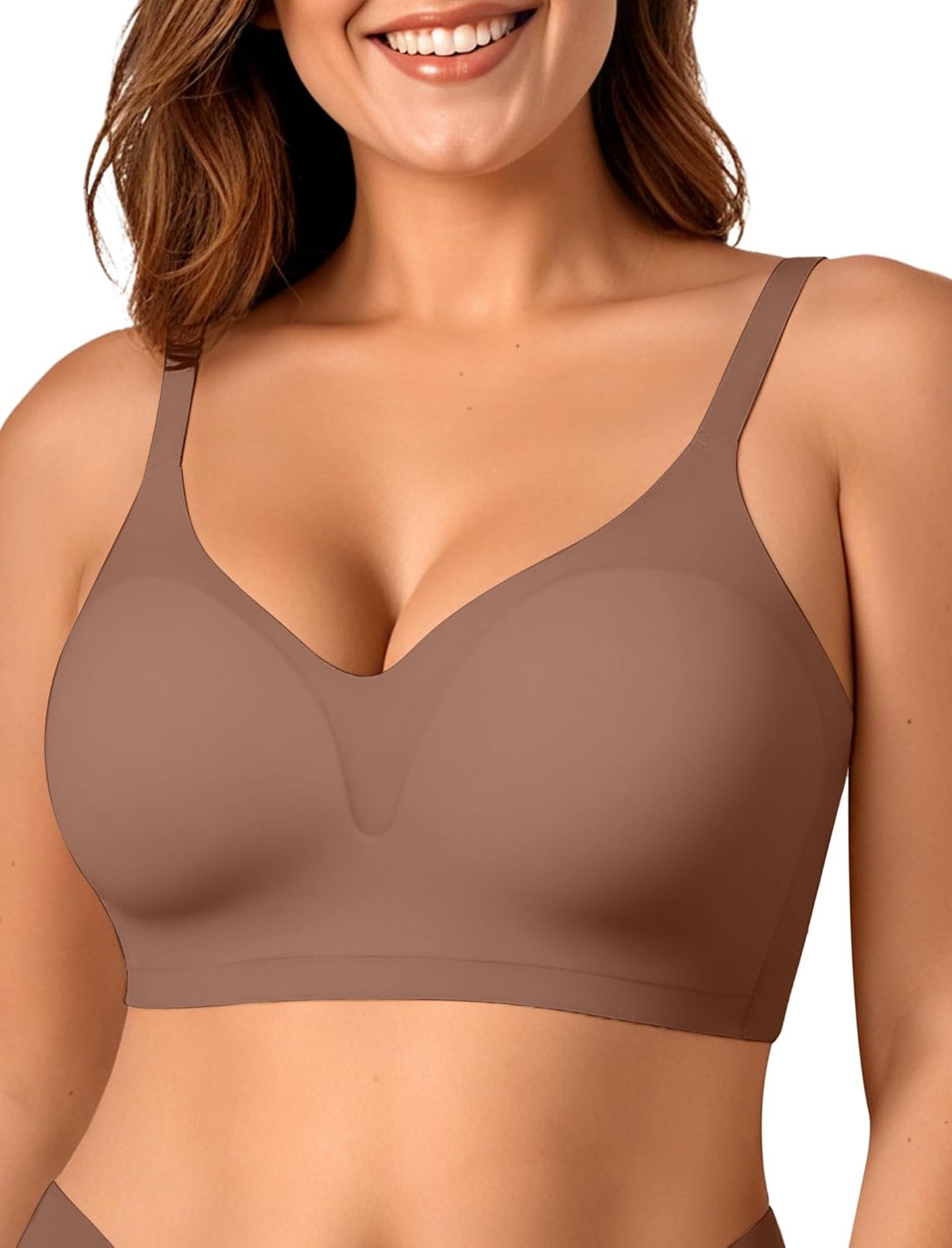 OEAK Womens Comfortable Bra Push Up Bras Wireless Support Lift Brassiere V Neck Full Coverage Everyday Seamless Tshirt Bras