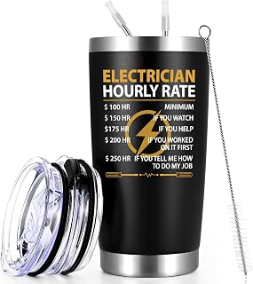 Qtencas Electrician Gifts Travel Tumbler, Unique Hourly Rate Gifts for Lineman Electrician, Insulated Stainless Steel Travel Mug, Birthday Chistmas Retirement for Men Dad Husband Coworker, 20oz Black