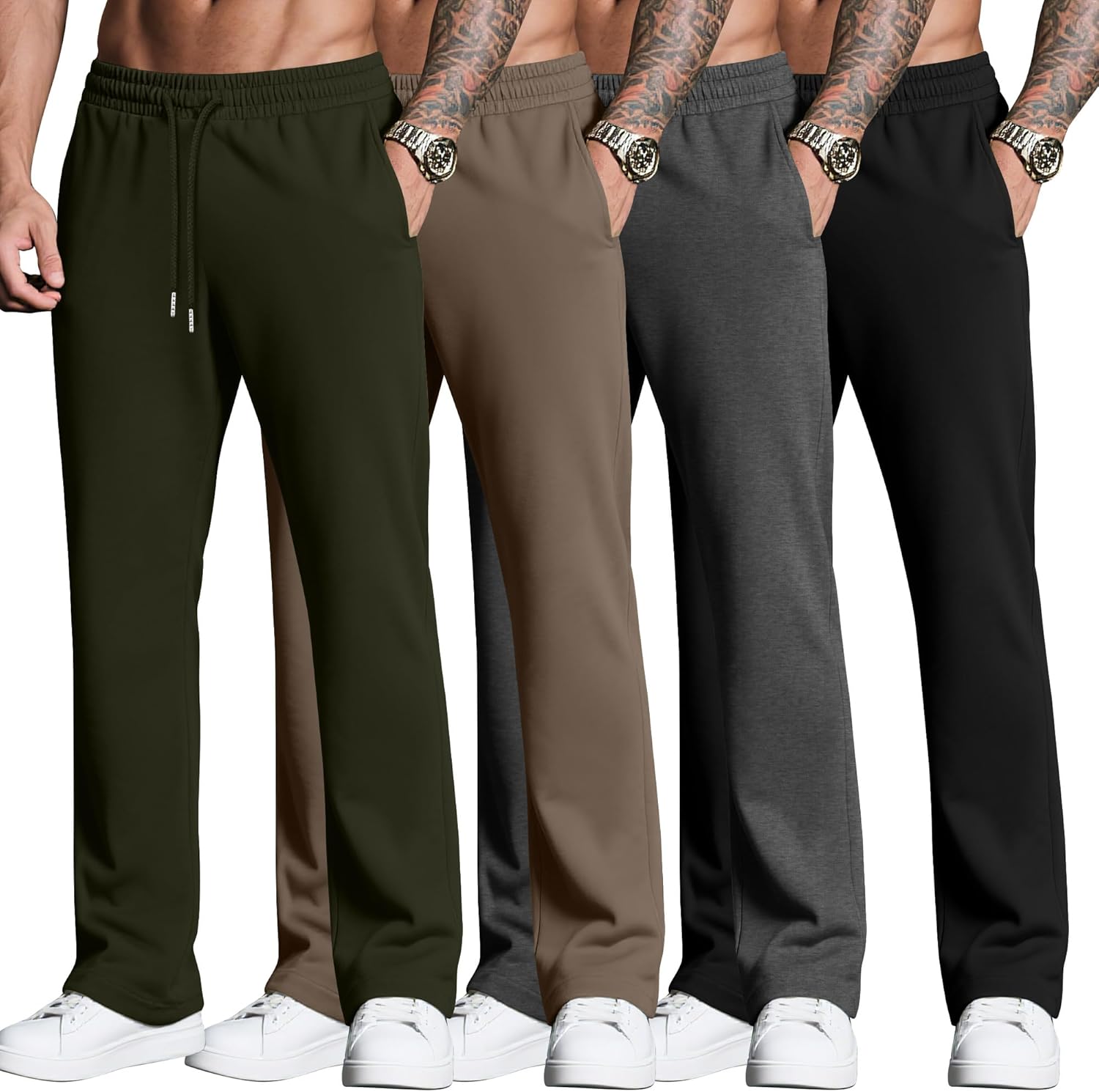 Neer 4 Pack Men's Sweatpants Joggers with Pockets Open Bottom Gym Athletic Pants Baggy Workout Casual Running Clothing