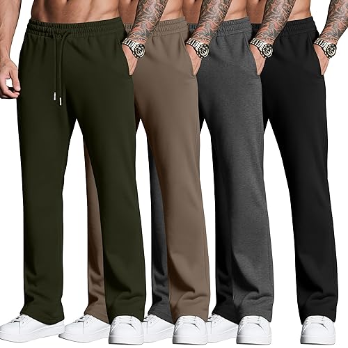 Neer 4 Pack Men's Sweatpants Joggers with Pockets Open Bottom
