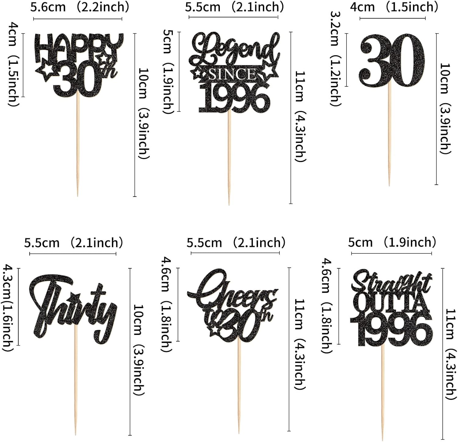24Pcs Glitter Black Cheers to 30 Cupcake Toppers Straight Outta 1996 Legend Since 1996 Happy 30th Thirty Cupcake Picks for 30th Birthday Wedding Anniversary Party Cupcake Decoration - Image 6