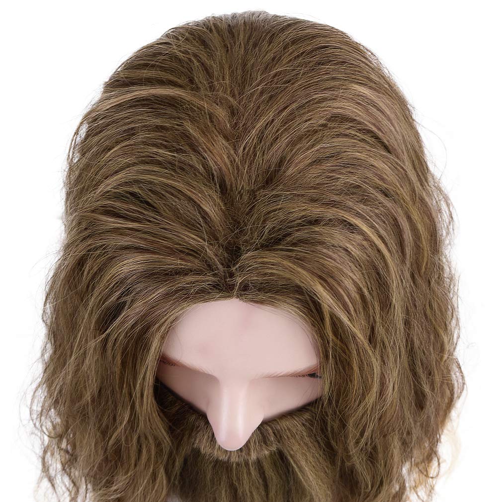 PARTY ZONE Long Brown Cosplay Thor Wig and Beard-Synthetic Rogue Anime Wigs - Jesus Beards Funny Party Hair Aquaman Wig(Brown)