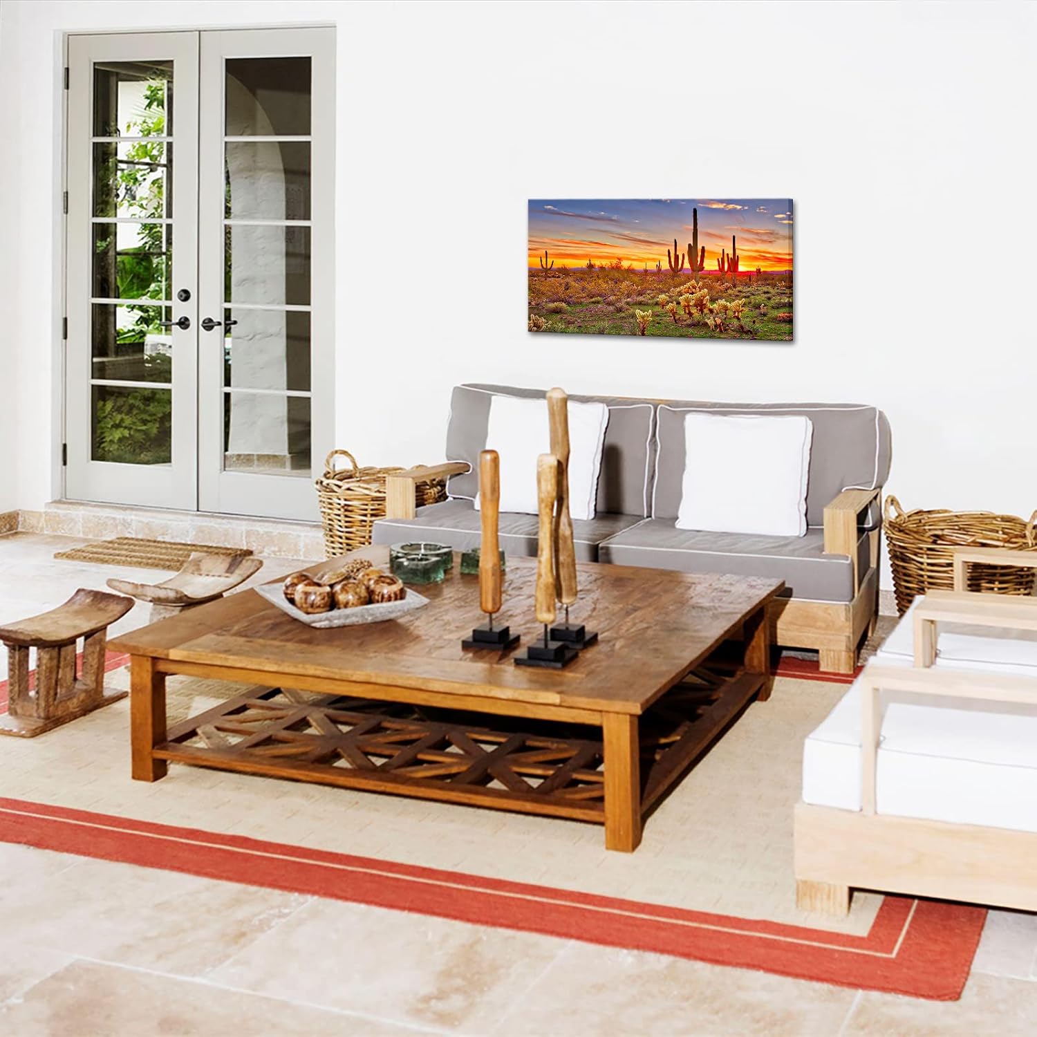 KREATIVE ARTS Large Single Piece Canvas Painting North American Sonoran Desert at Sunset Picture Print on Canvas Botanical Cactus Landscape Artwork for Living Room Ready to Hang 20x40inch