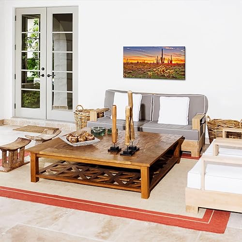 Miniatura 4 de KREATIVE ARTS Lienzo grande de una sola pieza, desierto sonorano norteamericano al atardecer, impresión en lienzo botánico de cactus paisaje, obra
