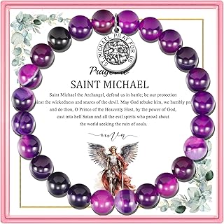 PARTNER St. Michael Archangel Medal Gifts for Women Guardian Angel Medallion Amethyst Bracelet Catholic Saint Michael Jewelry Enemy of Satan Religious Gifts