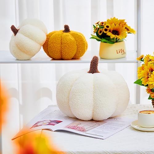 Miniatura 6 de Calabaza de peluche de Halloween con forma 3D decorativa de Acción de Gracias, suave y linda, 11 pulgadas, 7 pulgadas (naranja clásico, blanco,