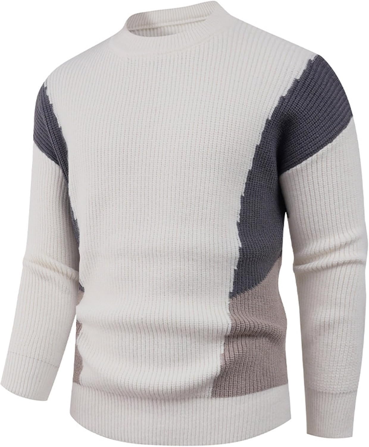 Cambkatl Men's Color Block Crewneck Sweaters, Stretch Casual Long Sleeve Pullover 2025 Fall Winter Knitted Jumper Tops