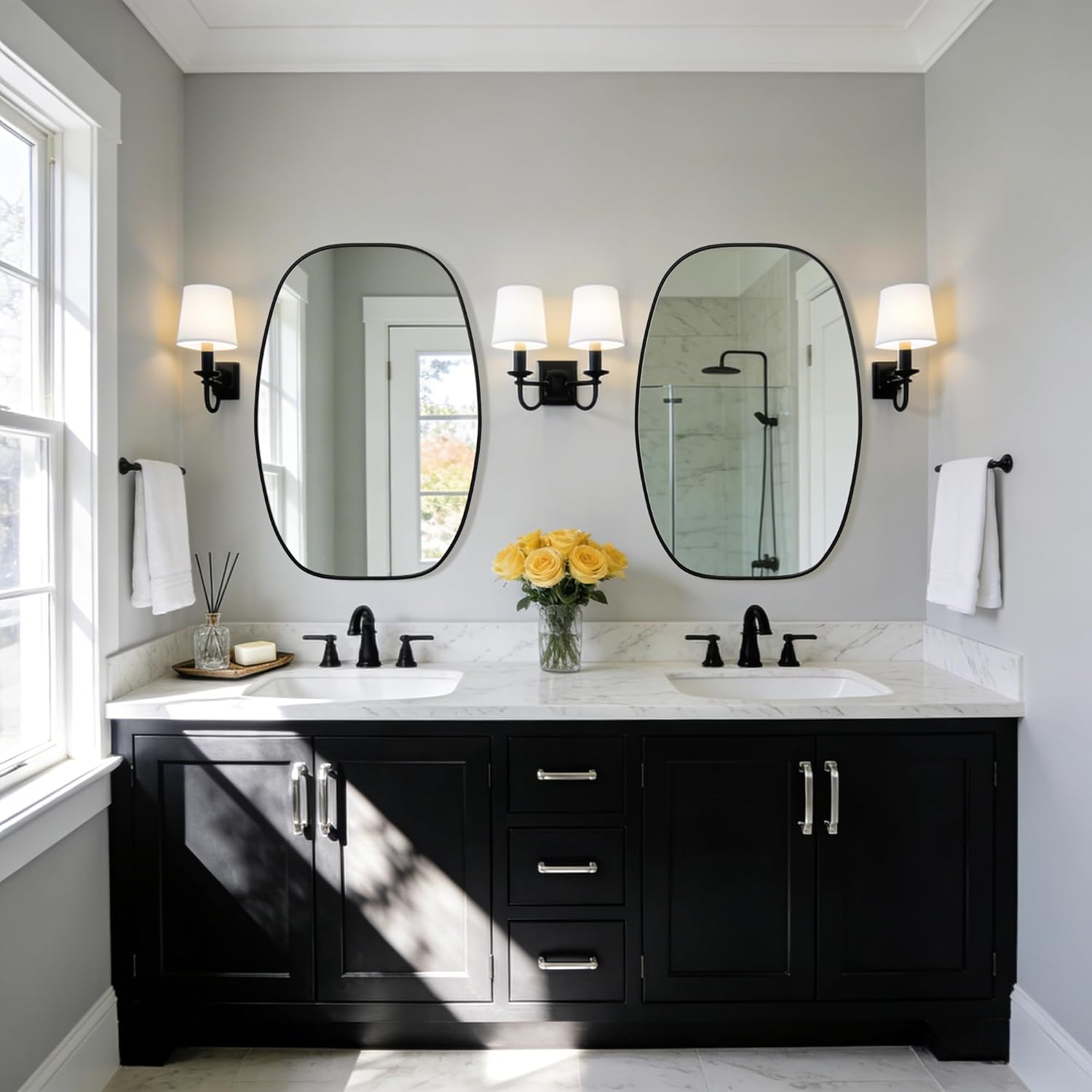 36''x24'' Black Oval Bathroom Mirror for Over Sink, Metal Framed Mirror Rectangular Rounde for Wall, Vanity Mirrors Rectangular Oval for Living Room, Dresser, Hallway, Entryway