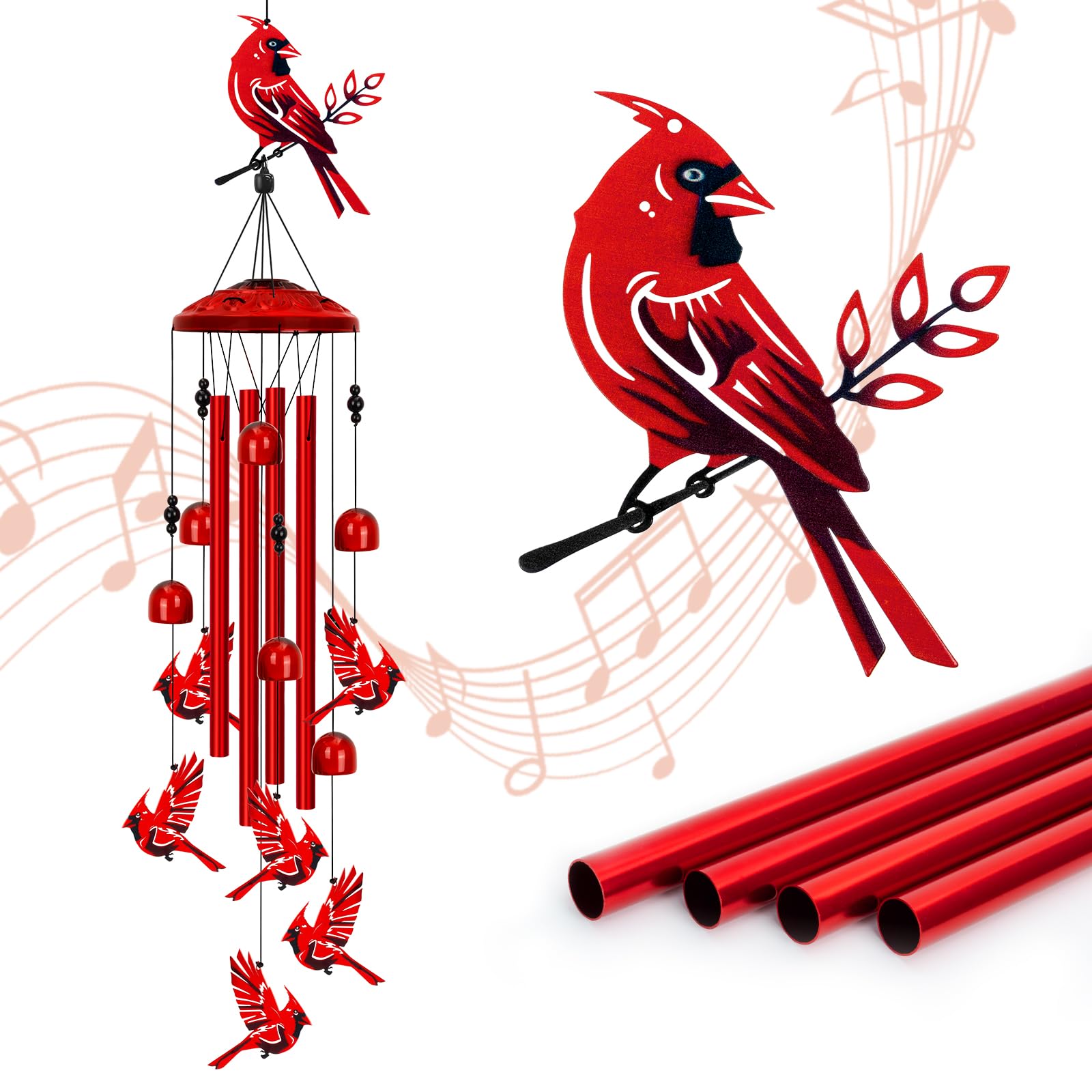 Marwey Cardinal Wind Chimes for Outside, Large Cardinal Garden Decor Bird Wind Chime, Memorial Cardinal Gifts for Women, 40" Outdoor Windchimes for