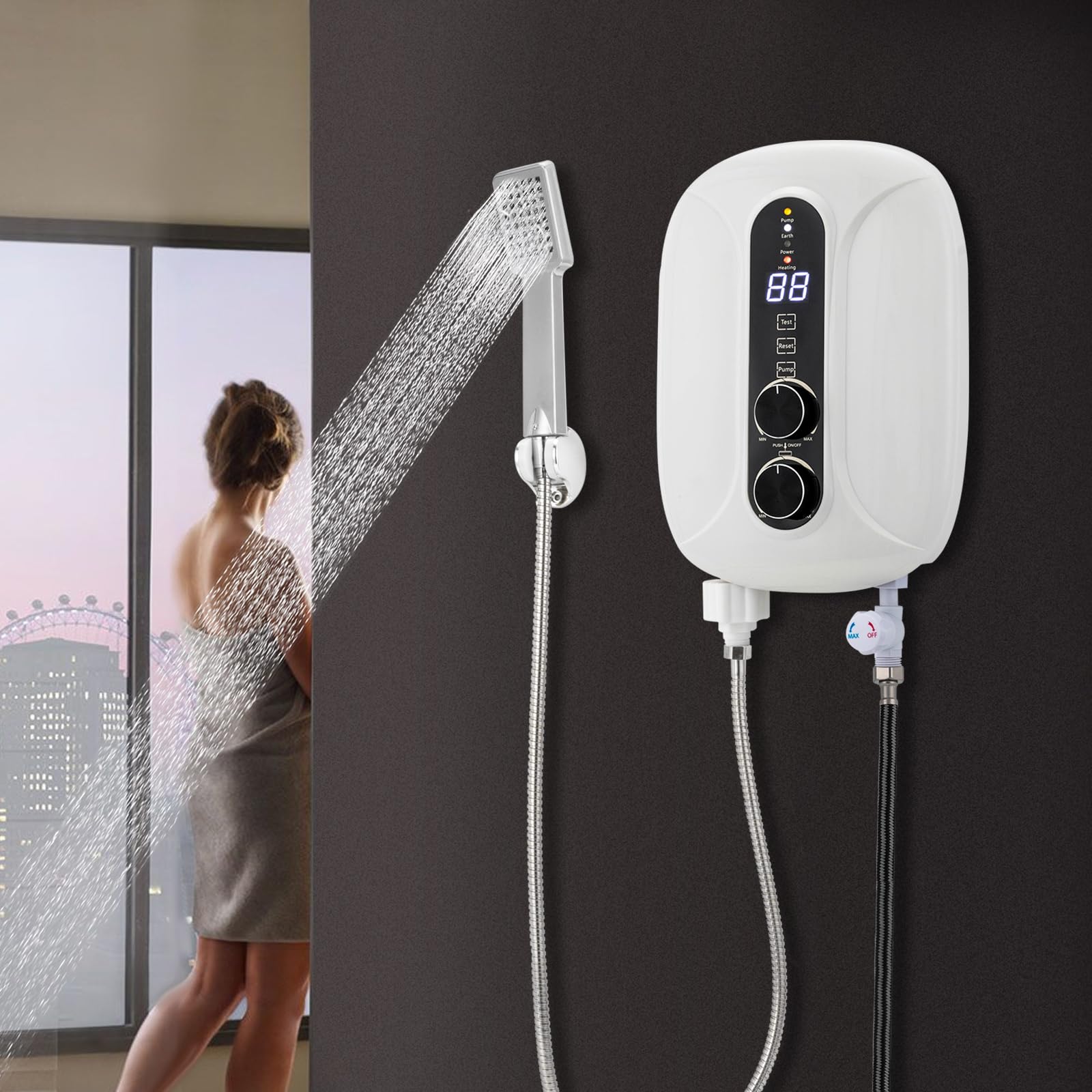 Scaldabagno Elettrico Istantaneo 5500W Con Soffione E Display LED – Riscaldamento Rapido 220V IPX4