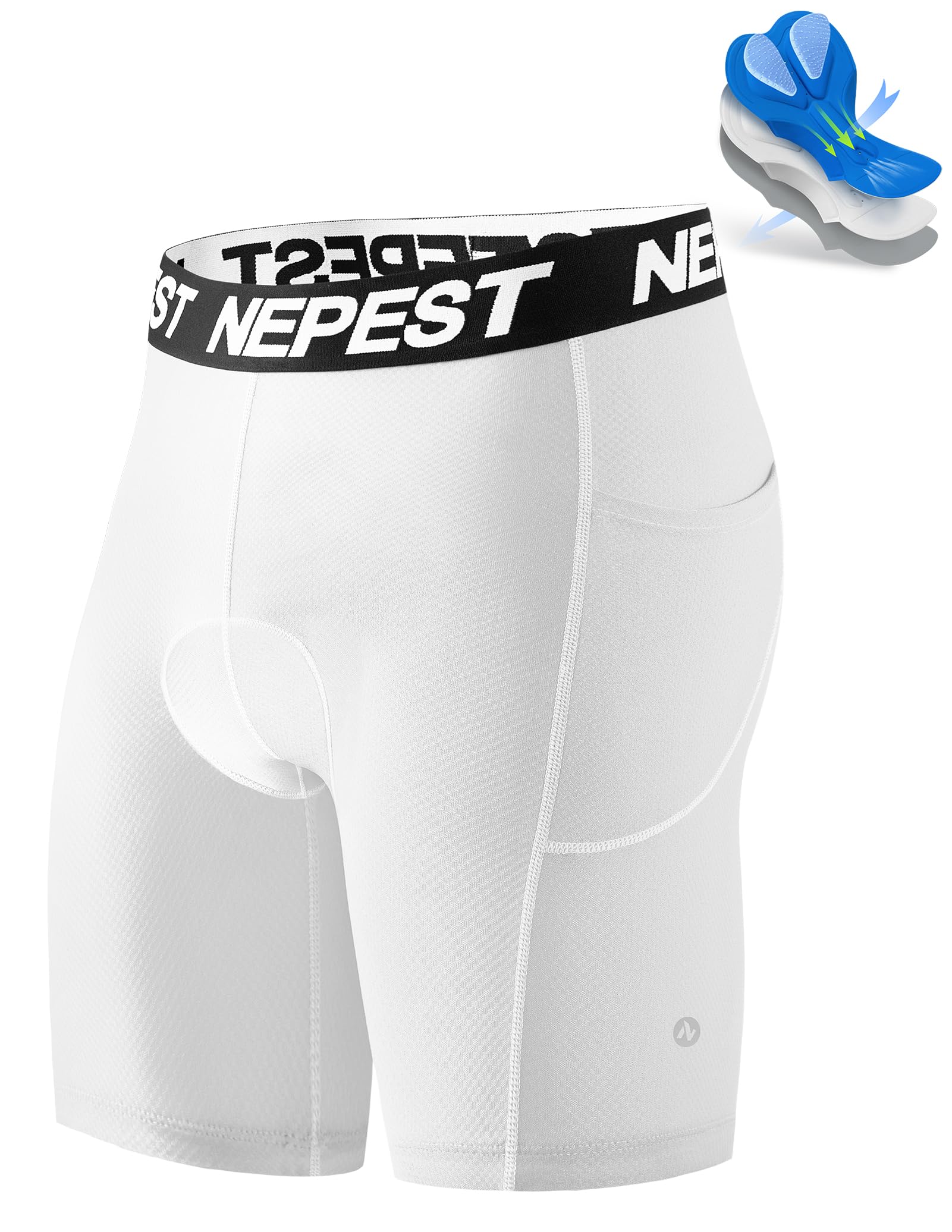 Nepest Pantaloni da ciclismo da uomo, imbottiti 4D, traspiranti, ad asciugatura rapida, a vita larga, lavabili in lavatrice