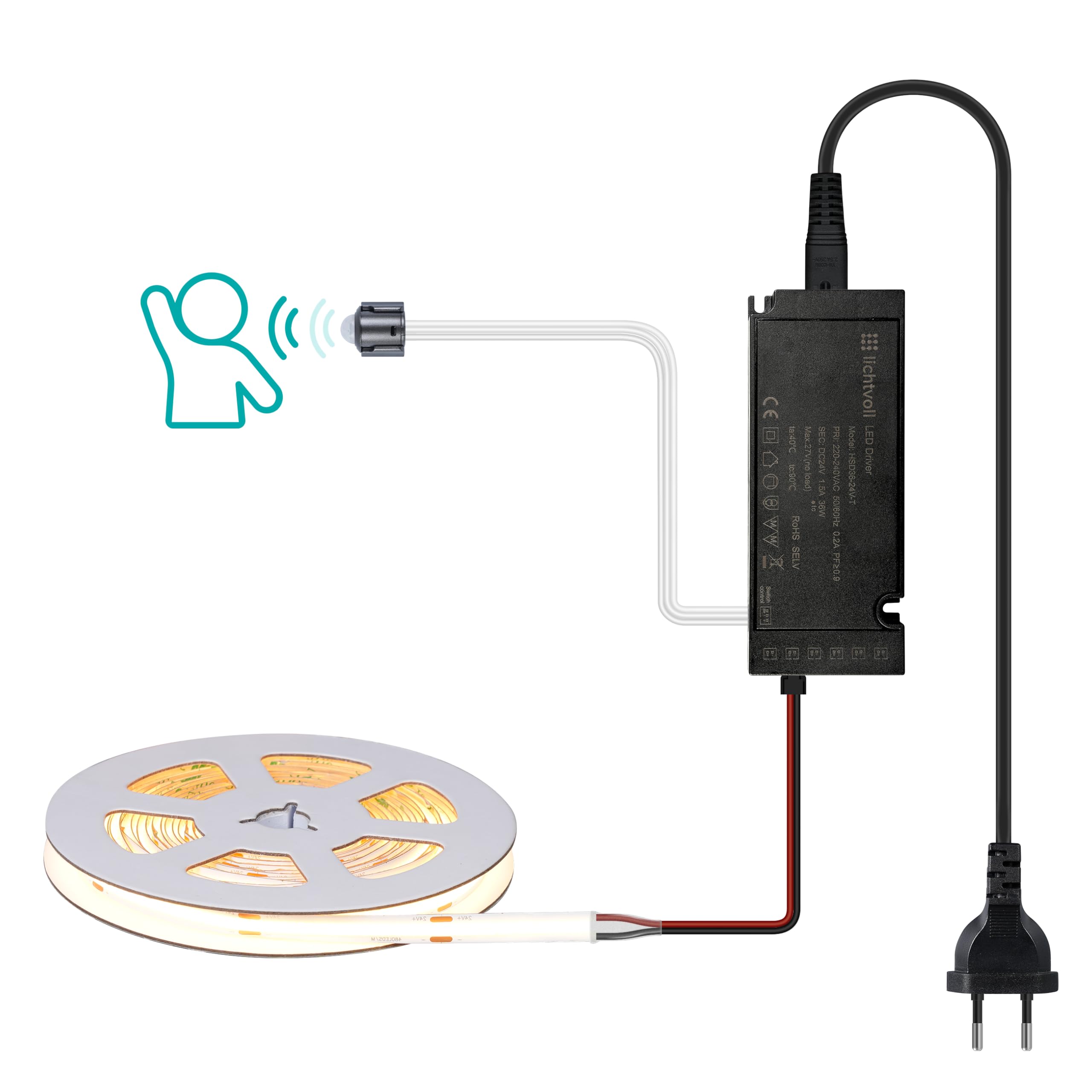 lichtvoll LED Streifen mit Bewegungssensor, 3m, Warmweiß, 36W, Unterbauleuchte für Küche und Akustikpaneele