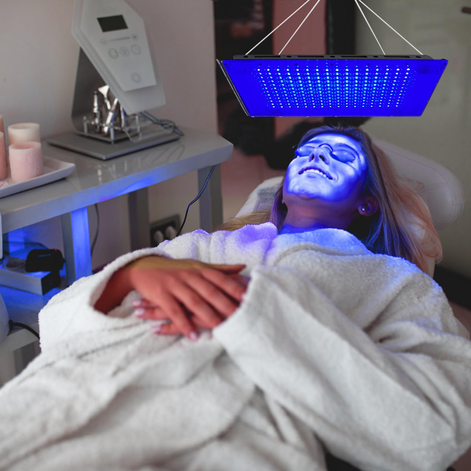 Lámpara de bronceado, solárium para el hogar con 192 piezas LED, luz bronceadora portátil, lámpara de bronceado facial, luz azul completa con soporte y ganchos para colgar para cuerpo y cara (192