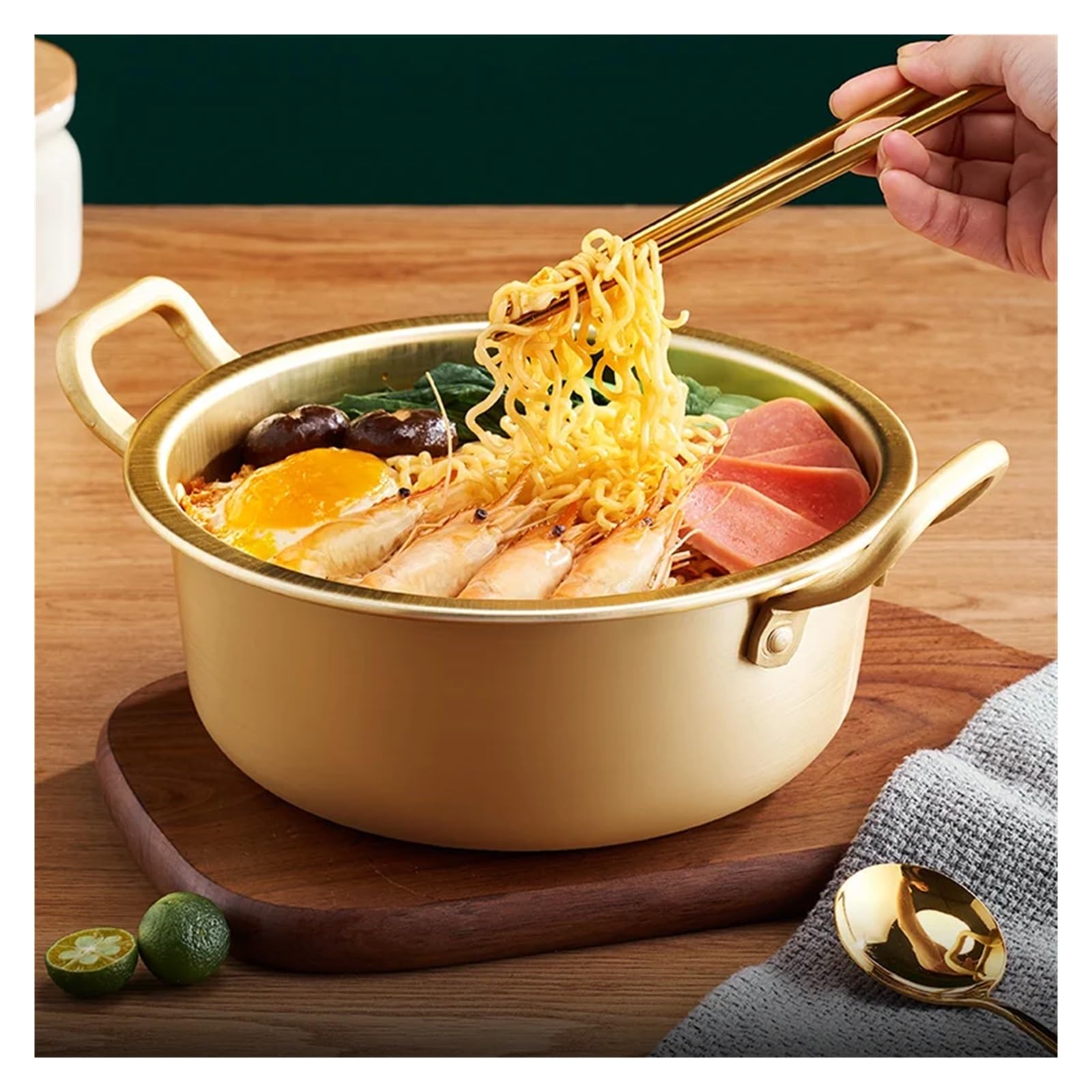 Kochtopf Hotpot Mini Nudel Topf Kochgeschirr Ramen Camping Topf Doppel Ohren Mit Deckel Suppentopf Instant Nudeln Topf(Al alloy16cm)