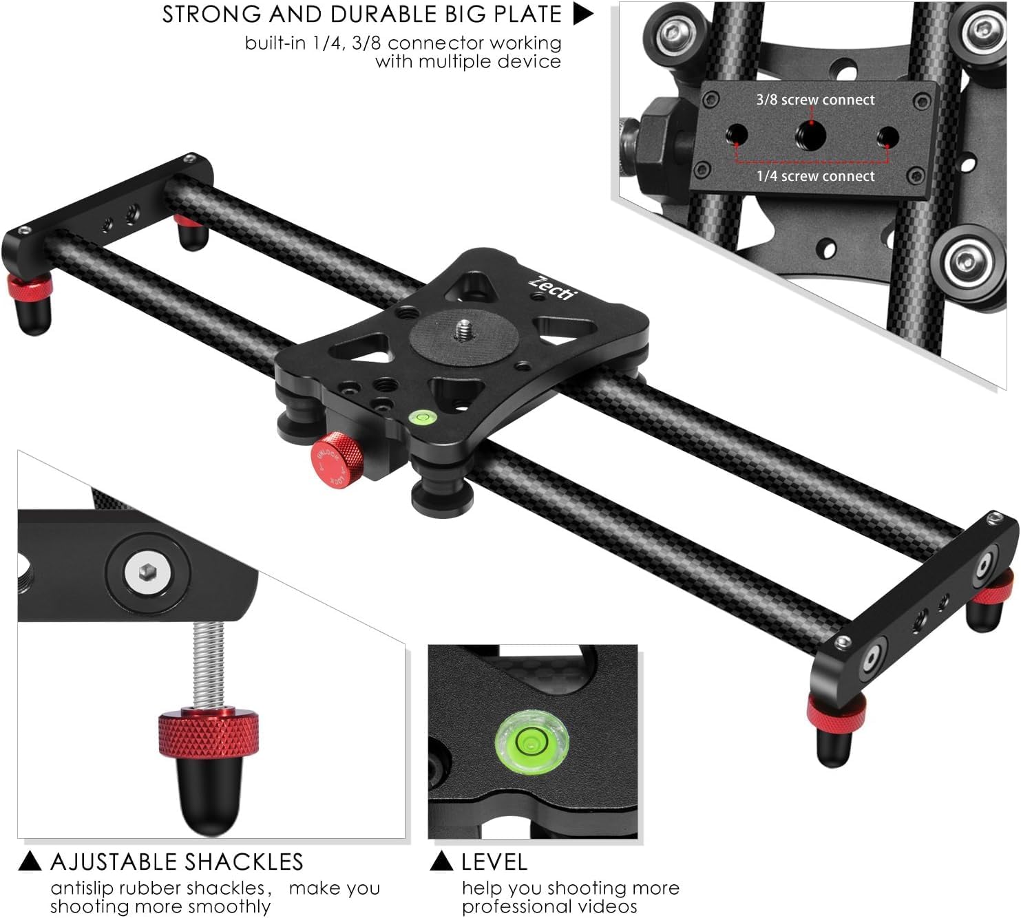Zecti Camera Slider 16 "/40 cm Adjustable Carbon Fiber Camera Dolly Track Slider Video Stabilizer Rail for Camera DSLR Video Movie Photography Camcorder Stabili & Phone