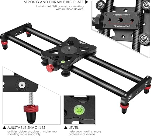 Miniatura 5 de Zecti Estabilizador de cámara deslizante de 16 "40 cm Carril de fibra de carbono ajustable para cámara DSLR Video Movie Fotografía Videocámara