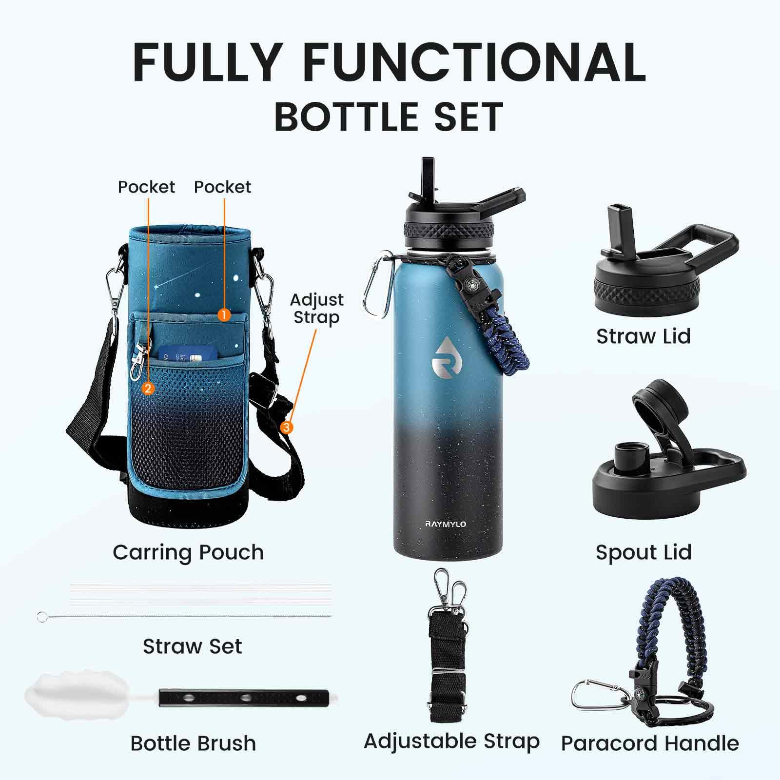 RAYMYLO Insulated Stainless Steel Water Bottle with Straw & Spout Lids - Image 8