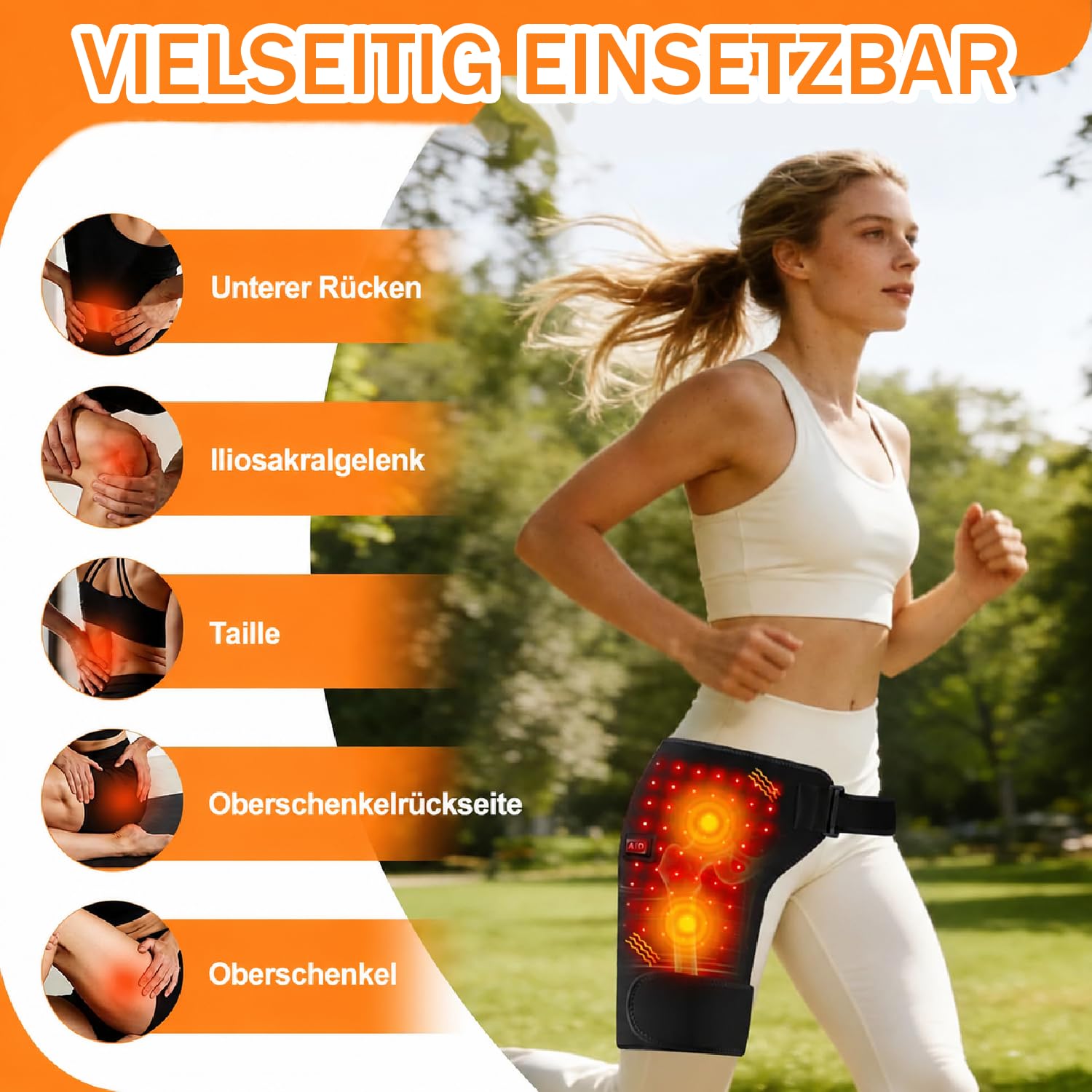 Hipora 4-in-1 Hüftmassager, Beheizbares Vibrations-Hüftmassagegerät (USB) | 3 Vibrationsmassagemodi, 3 einstellbare Wärmestufen, 2 Stromversorgungsmethoden