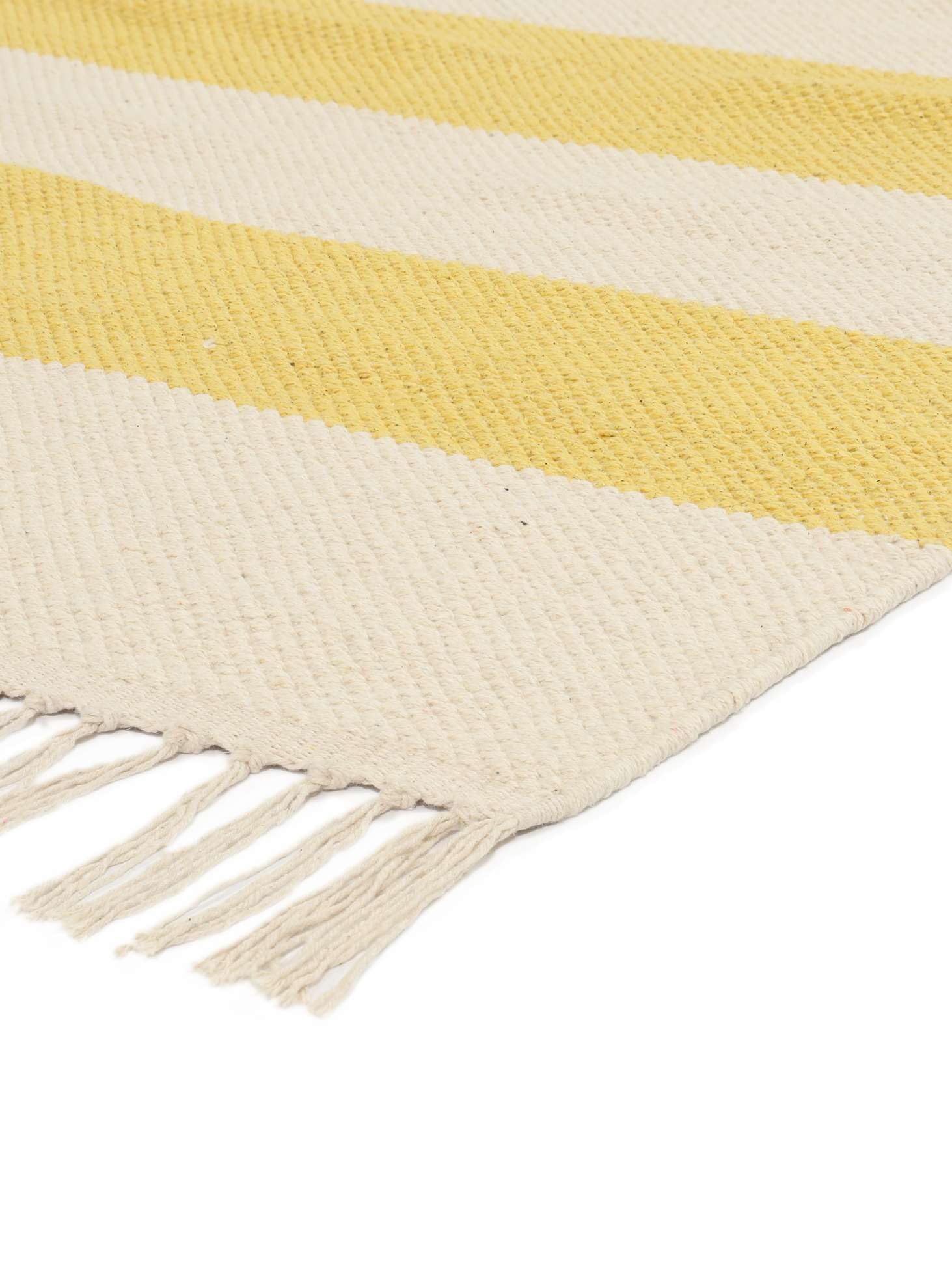 RugVista Cotton Stripe Alfombra, 80 x 300 cm, Amarillo | Kilim, Rectangular, Pelo corto, Limpieza en seco, Sala de estar, Dormitorio, Cocina, Pasillo