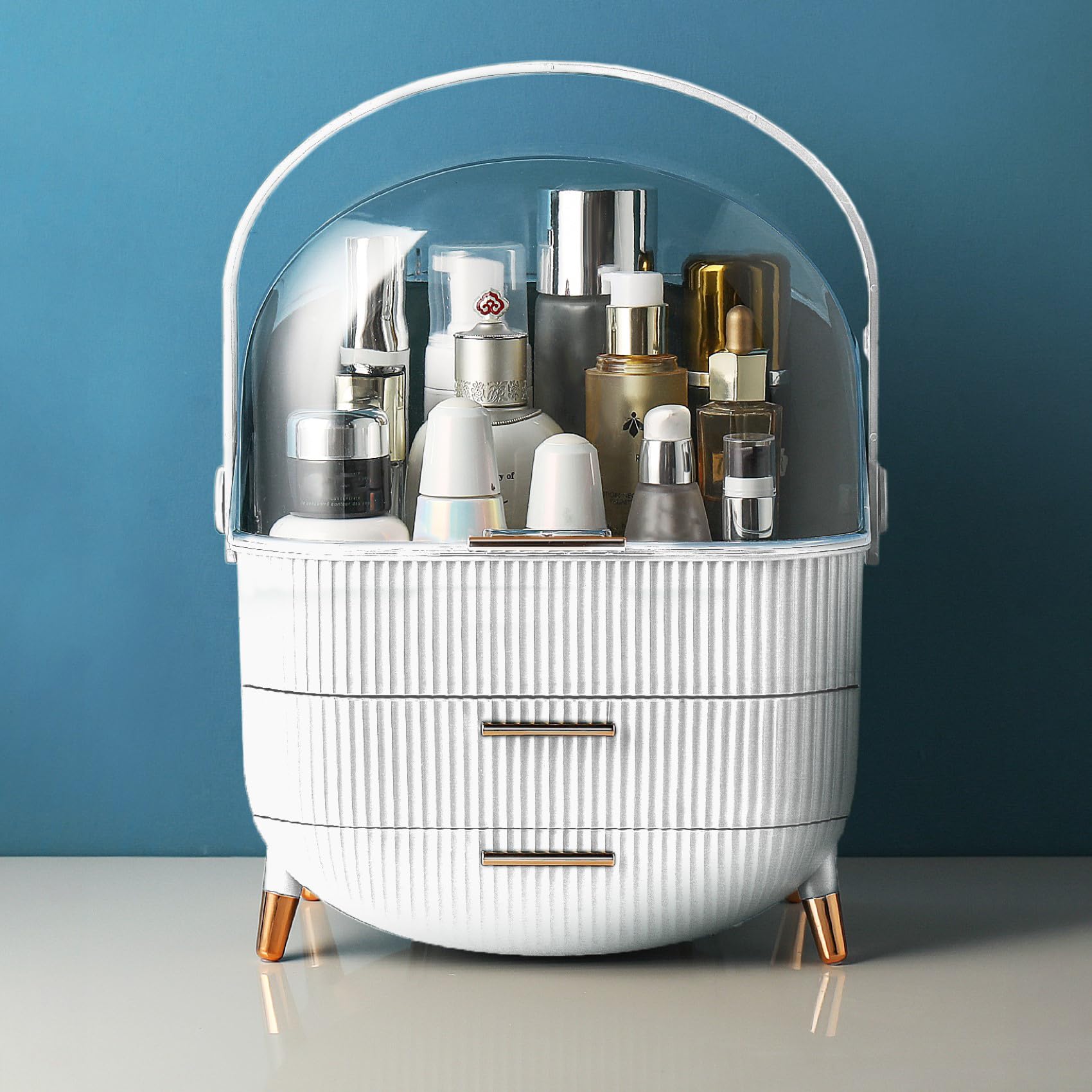 ALOXE Cute Makeup Cosmetic Organizer Box With Drawer Storage | Plastic Storage Organizer Box For Women(White)-image-36