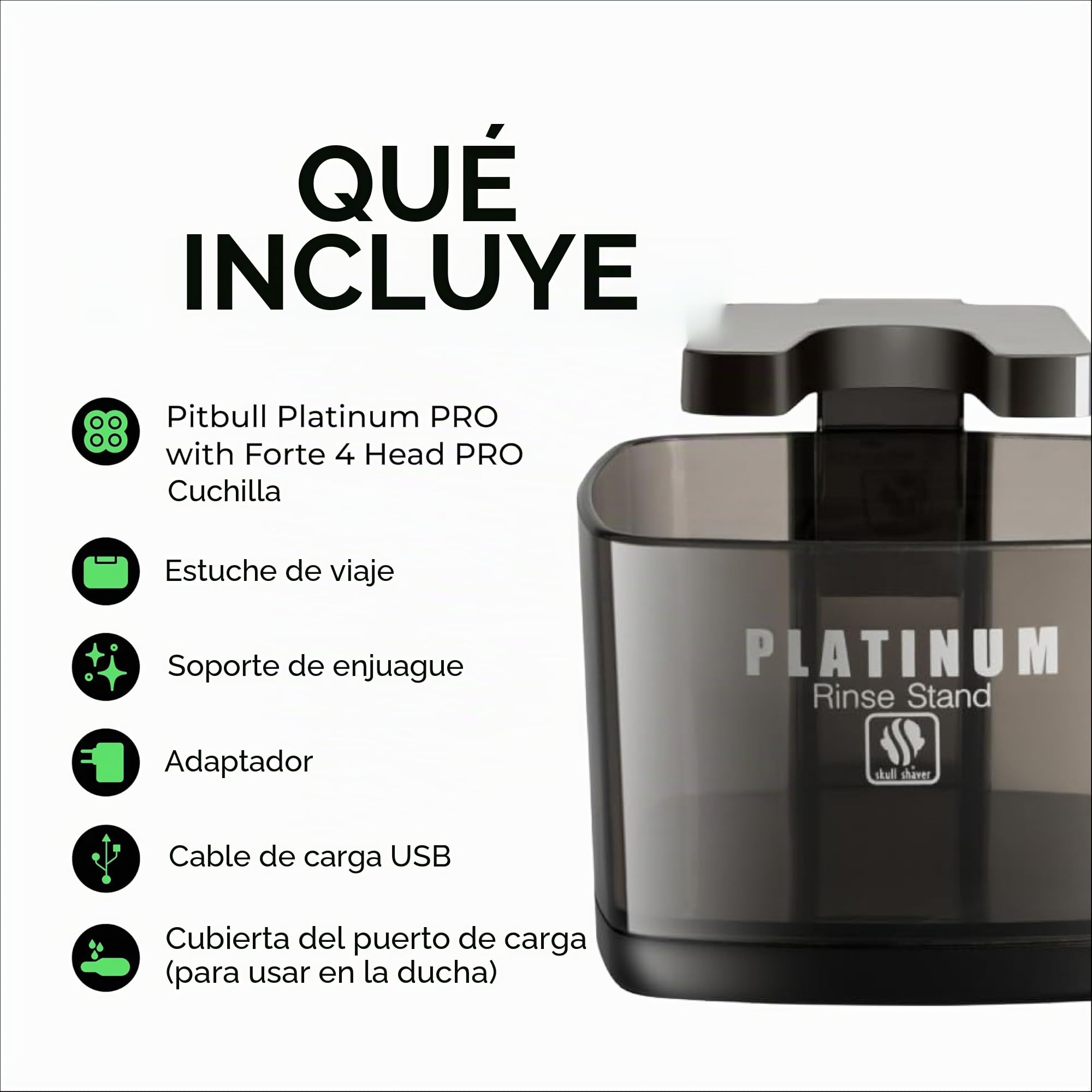 Skull Shaver Pitbull Platinum Pro – Afeitadora Eléctrica para Hombre, Inalámbrica, Recargable, Uso en Seco y Húmedo, Ergonómica para Cabeza, con Soporte de Lavado y Estuche de Viaje