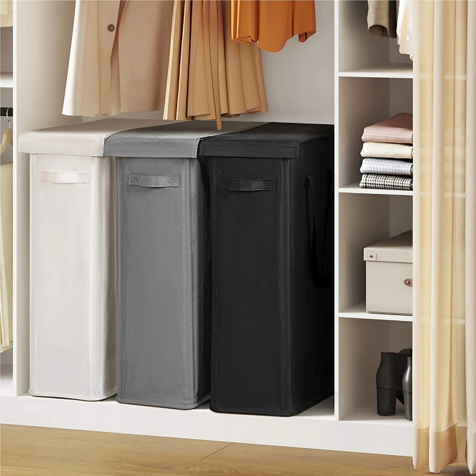 Cesto Portabiancheria Con Ruote Cesto for biancheria da 1 pezzo con ruote e coperchio, cesto chiuso, adatto for camere da letto, vasche da bagno, dormitori(41x22x70cm black)
