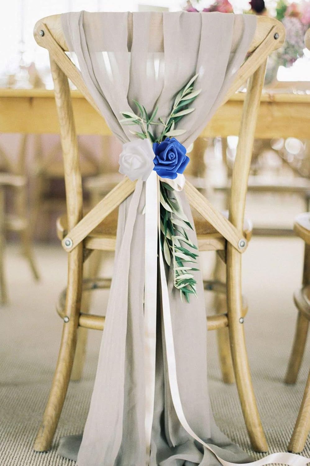 100pcs Royal Blue Artificial Rose Flower Heads, 3inch White Foam Roses Bulk Stemless Fake Flower Heads for DIY Crafts,Cake Decoration Wedding,Baby Shower Flower Centerpieces(Blue White) - Image 5