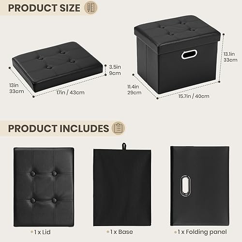 Miniatura 56 de COSYLAND - Reposapiés u otomano con almacenamiento plegable de piel, con agujero para agarrar, para habitación, tamaño pequeño, rectangular, 17 x 15