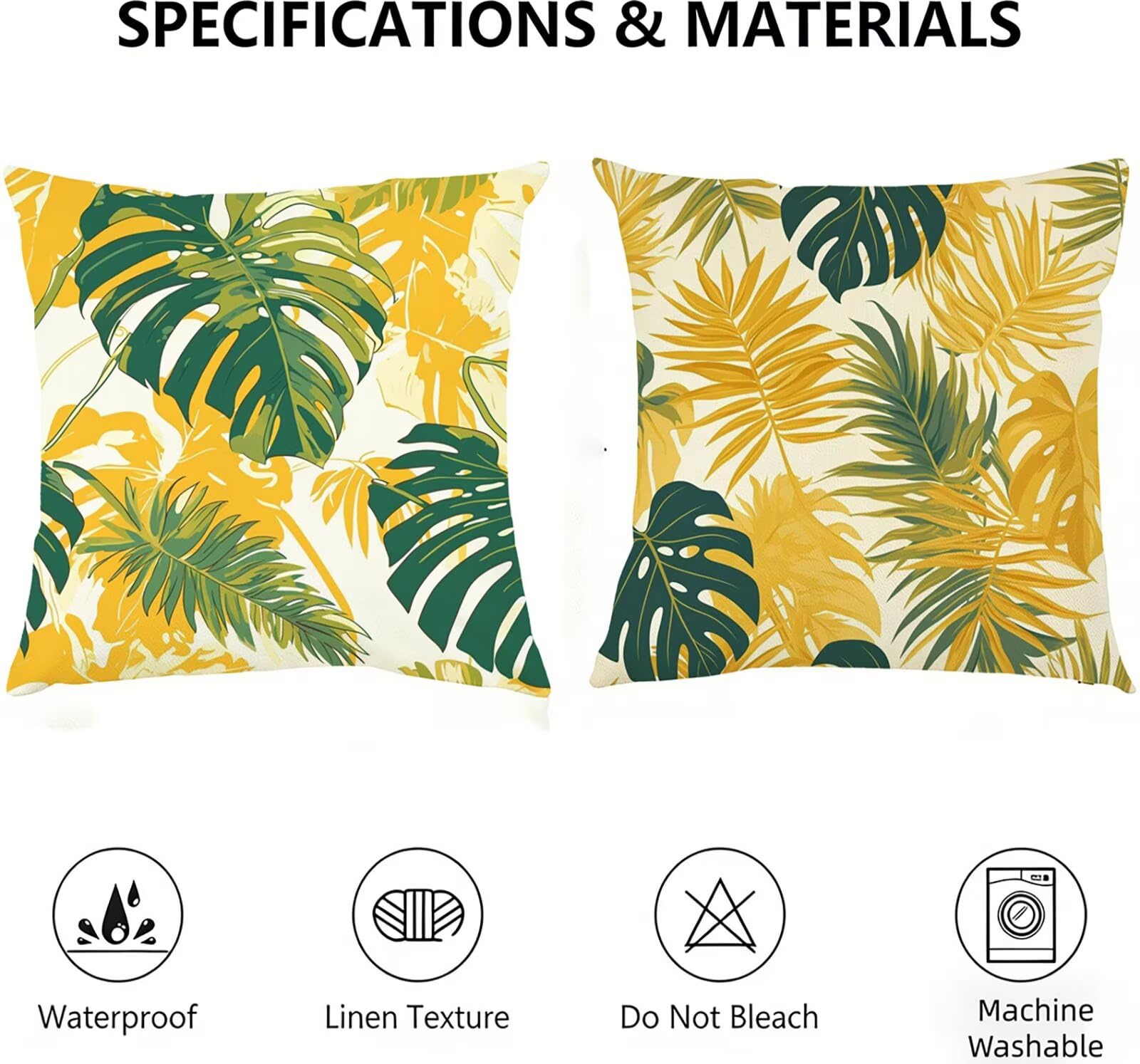 Generisch Outdoor Kissen Wetterfest 65x65cm Tropische Blätter Dekokissen Kissenbezüge Grün Kissenhülle Sommer Sofakissen für Wohnzimmer Schlafzimmer Garten Dekorative 2er Set. P-2385