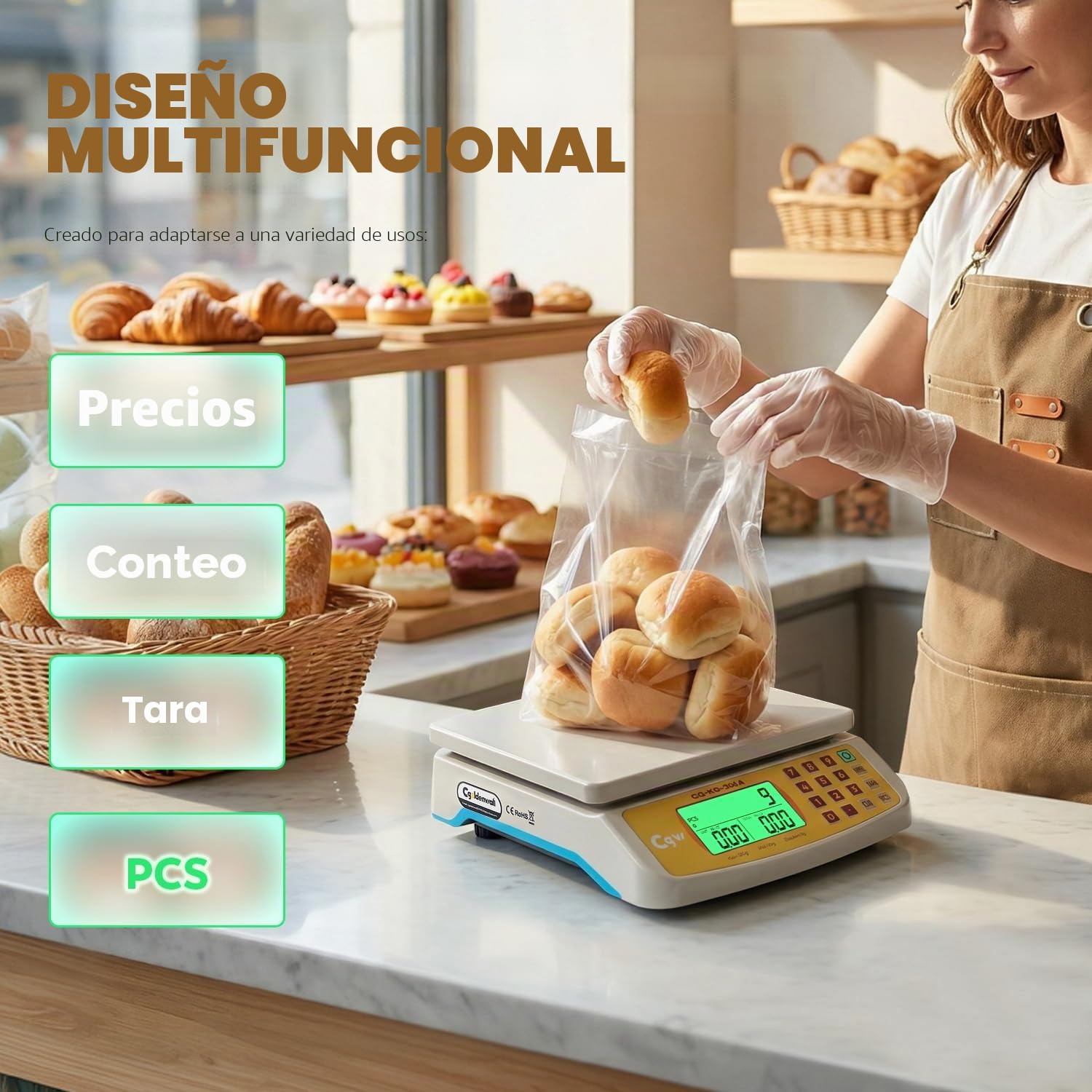 CGOLDENWALL 30kg/1g Báscula para Alimentos Digital - KG/LB/OZ, Conteo 7 Tara | Balanza de alimentos digital con 21,5 x 24 cm, bandeja grande, pantalla LCD y doble alimentación para cocina y panadería