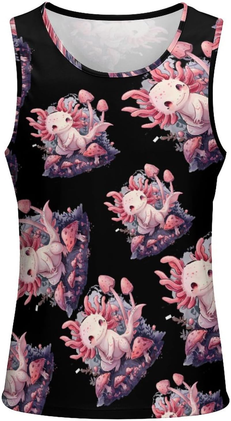 Axolotl Animals Men's Tank Top Sleeveless Muscle Shirts Vest Beach T Shirts for Workout Gym
