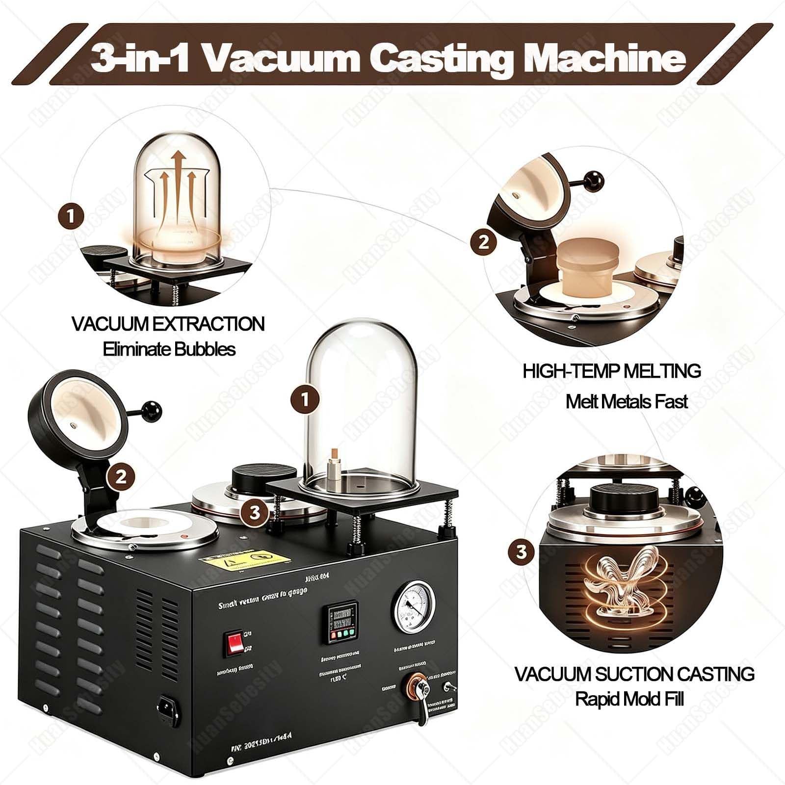Macchina per Fusione Sotto Vuoto 3 in 1,Forno per Fusione Dell'oro 1kg