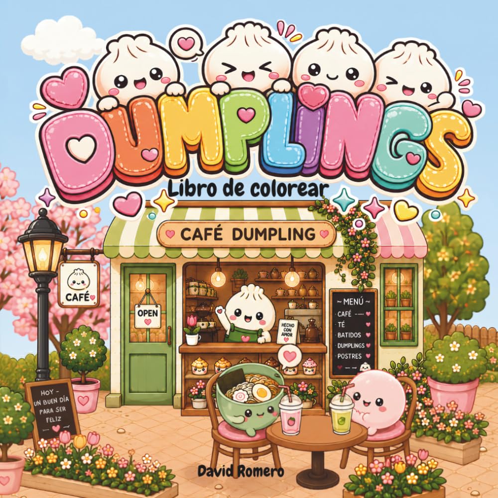 Dumplings libro de colorear: dibujos adorables estilo Kawaii para relajarse, antiestrés, mindfulness, dibujos grandes y sencillos para niños y ... en vacaciones disfrutando sin pantallas.