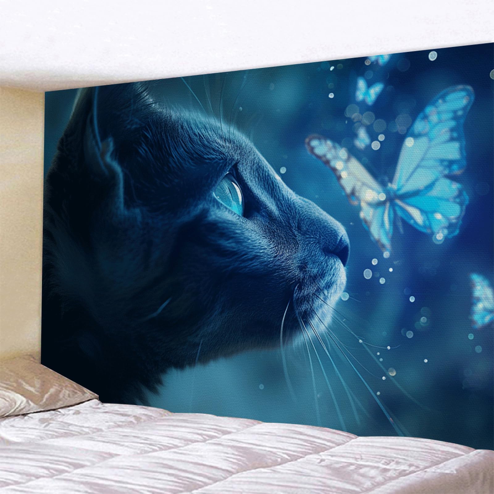 Papel Pintado Pared DormitorioGato Gris Azul Papel para Pared Removible sin Pegamento Decoración Mural para Salón Oficina Habitación Infantil Fácil de Instalar 400x240cm