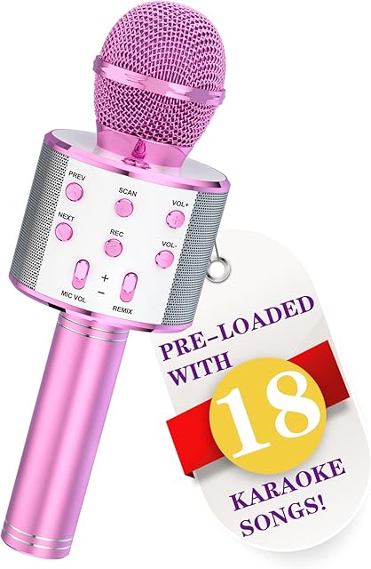 Wowstar Karaoke Bluetooth Microphone for Kids, Handheld Wireless Microphones with Famous Song Mic for Boys and Girls Kids Microphone Speaker Karaoke Machine Birthday Party KTV Xmas Gifts (Pink)