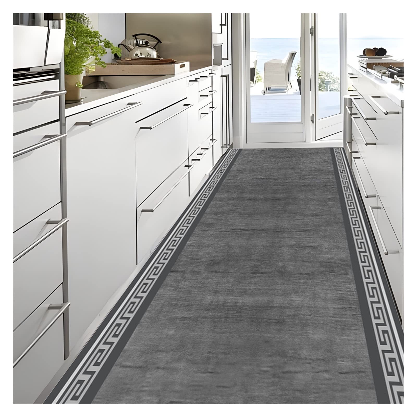 Tapis de couloir antidérapant gris pour une cuisine propre et une entrée accueillante